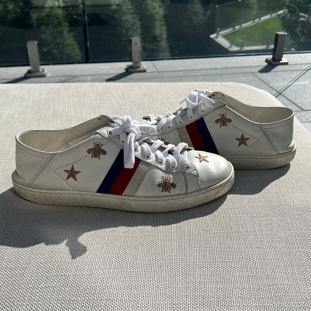 Gucci White Ace Bee and Star Sneaker
